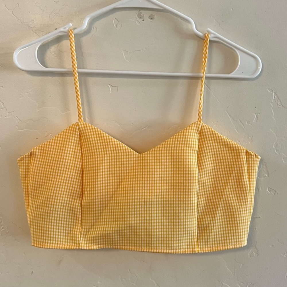 Purrr Melrose Yellow & White Gingham Open Back Crop Top Small